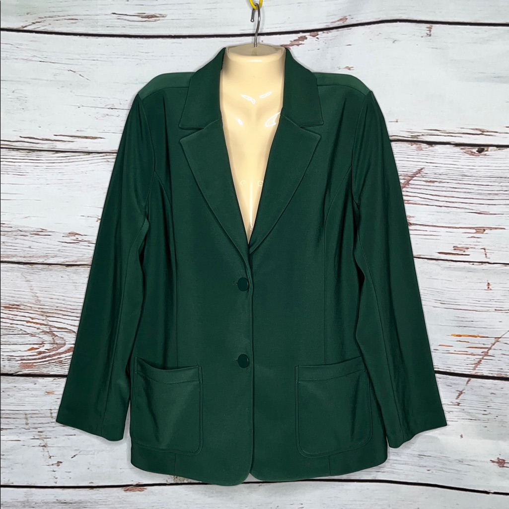 Susan Graver Xl Evergreen Pine Brushed Back Lk Fusion Notch Collar Blazer Jacket